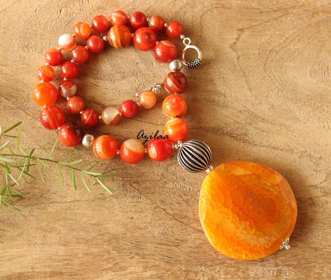 Statement designer Orange gemstone beaded necklace 