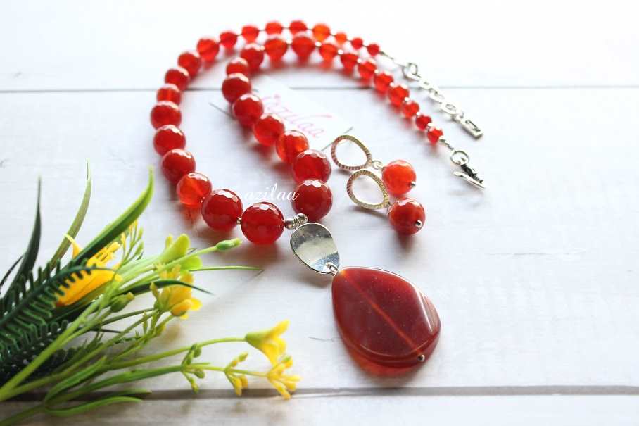 Statement designer gemstone beaded silver necklace set