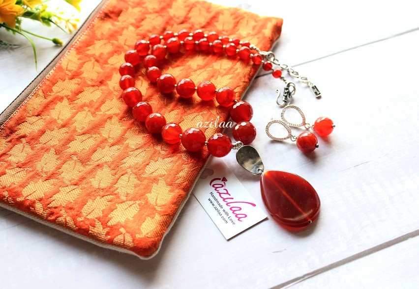 Statement designer gemstone beaded silver necklace set