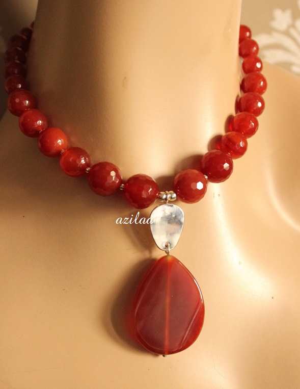 Statement designer gemstone beaded silver necklace set