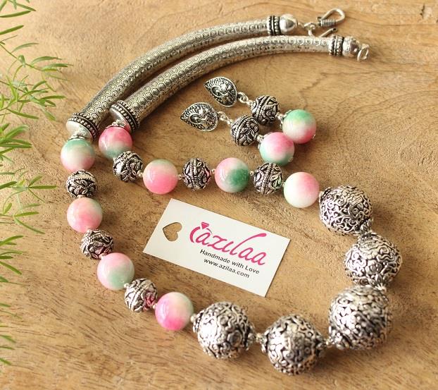 Statement beaded necklace and earrings set