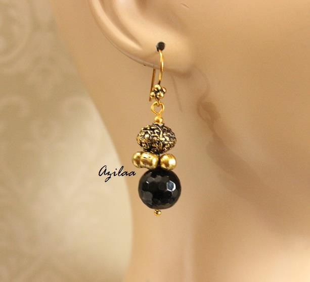 Statement ethnic black onyx antique gold tone necklace set