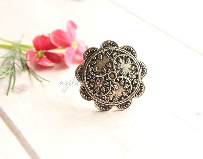 Statement flower Artisan handcrafted Sterling silver ring