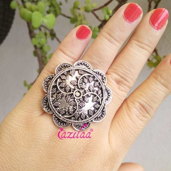 Statement flower Artisan handcrafted Sterling silver ring