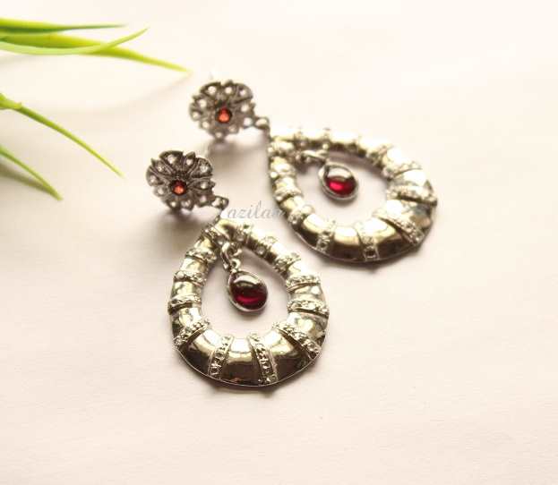 Statement garnet earrings, Designer sterling silver earrings