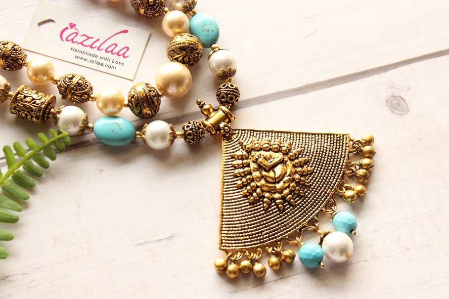 Statement golden Ganesha Antique style necklace earrings