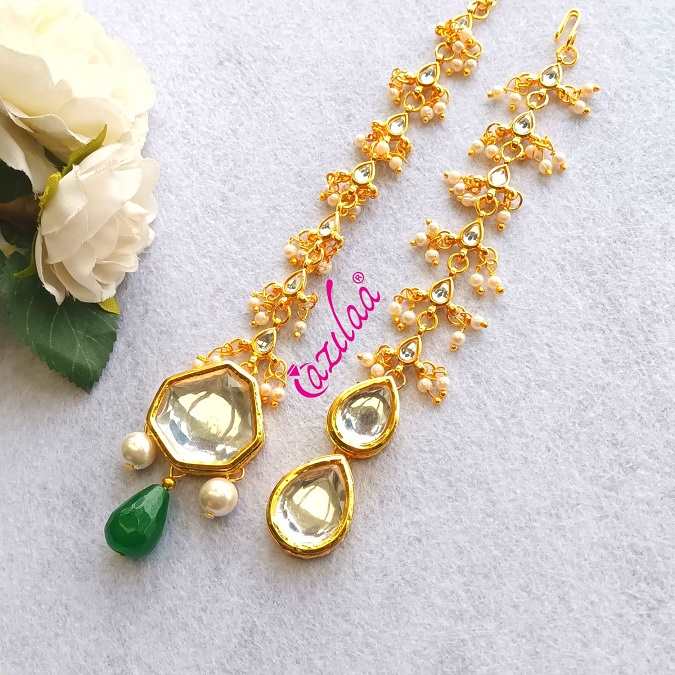 Statement kundan drops gold tone Maang tikka set