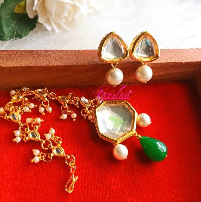 Statement kundan gold tone Maang tikka set