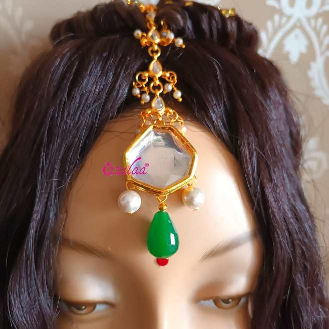 Statement kundan gold tone Maang tikka set