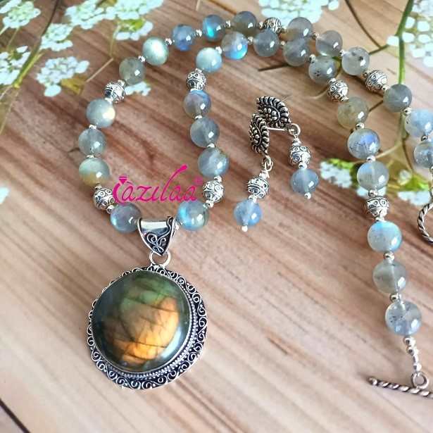 Statement labradorite gemstone handmade pendant necklace set