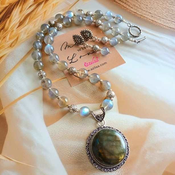 Statement labradorite gemstone handmade pendant necklace set