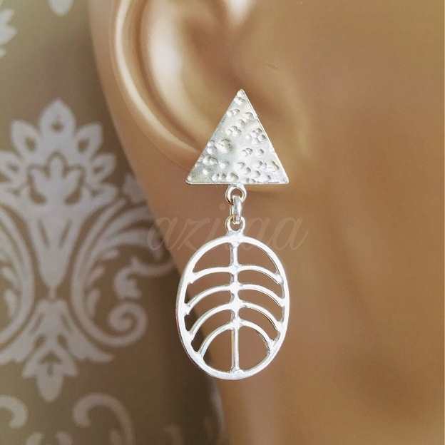 Statement leaf sterling silver geometric designer earrings