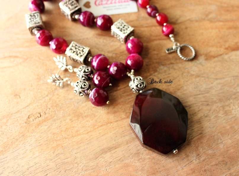 Statement pink purple gemstone handmade necklace set