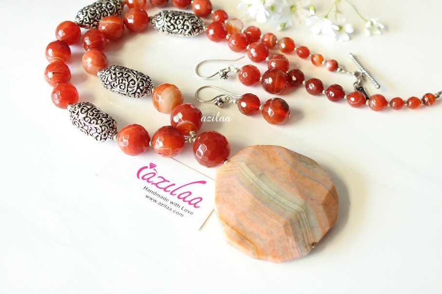 Statement rustic jasper gemstone handmade necklace set