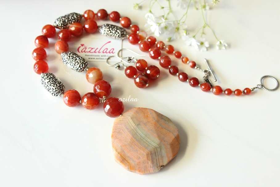 Statement rustic jasper gemstone handmade necklace set