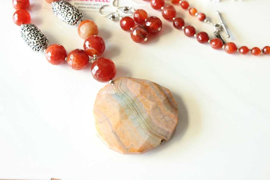 Statement rustic jasper gemstone handmade necklace set