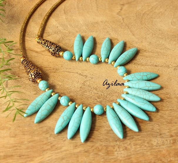 Boho Turquoise necklace and earring set, Blue jewellery set