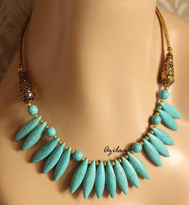 Boho Turquoise necklace and earring set, Blue jewellery set