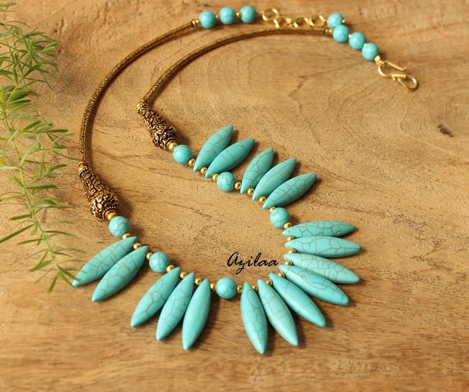 Boho Turquoise necklace and earring set, Blue jewellery set