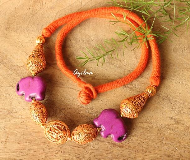 Statment purple Golden Ganesha elephant handmade necklace