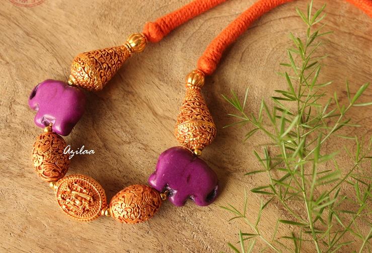 Statment purple Golden Ganesha elephant handmade necklace