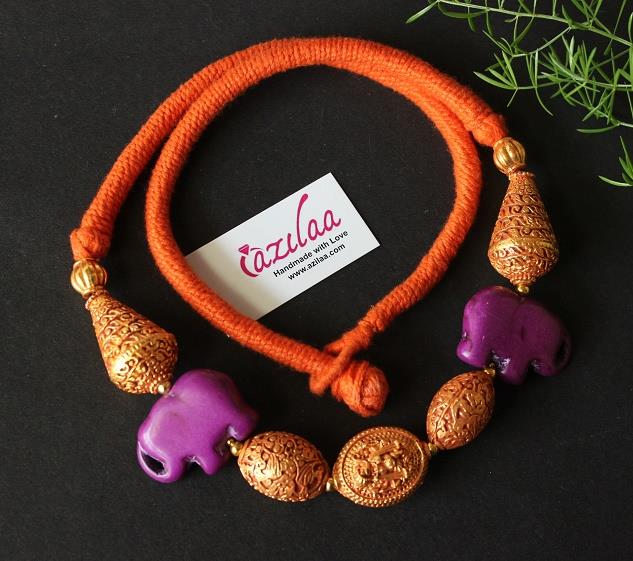 Statment purple Golden Ganesha elephant handmade necklace