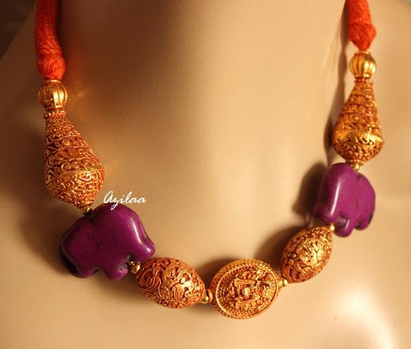 Statment purple Golden Ganesha elephant handmade necklace