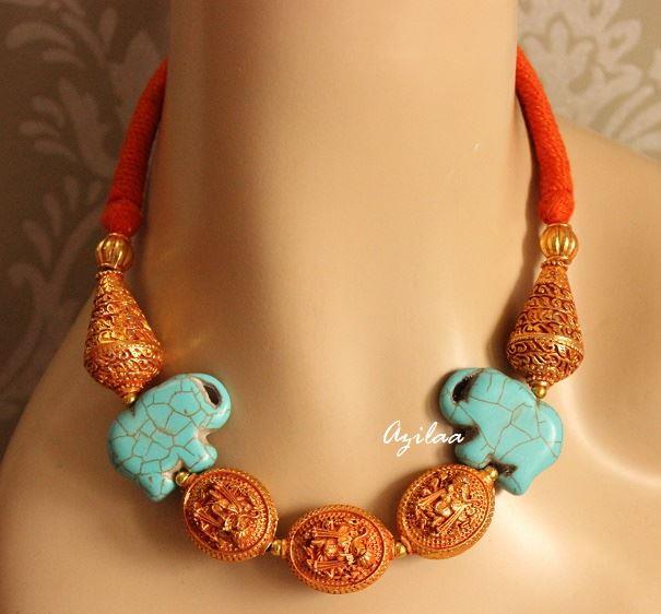 Statment turquoise Golden Ganesha elephant handmade necklace