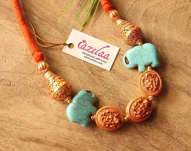 Statment turquoise Golden Ganesha elephant handmade necklace