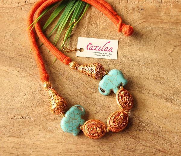 Statment turquoise Golden Ganesha elephant handmade necklace