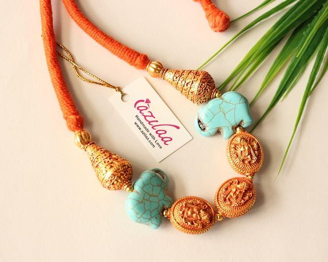 Statment turquoise Golden Ganesha elephant handmade necklace