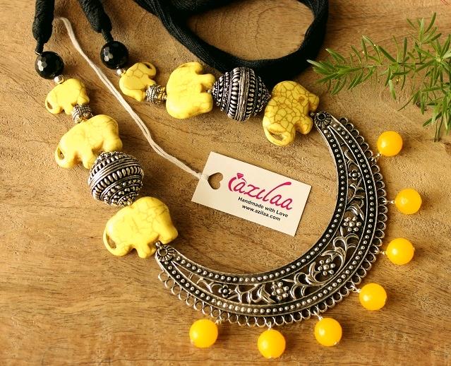 Statment yellow elephant handmade necklace set