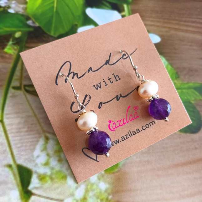 Sterling silver Amethyst Pearl gemstone handmade earrings