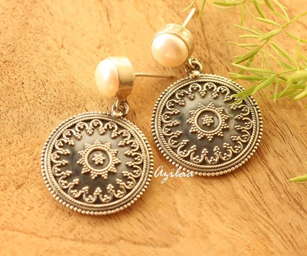 Sterling silver Pearl Gemstone handmade earrings