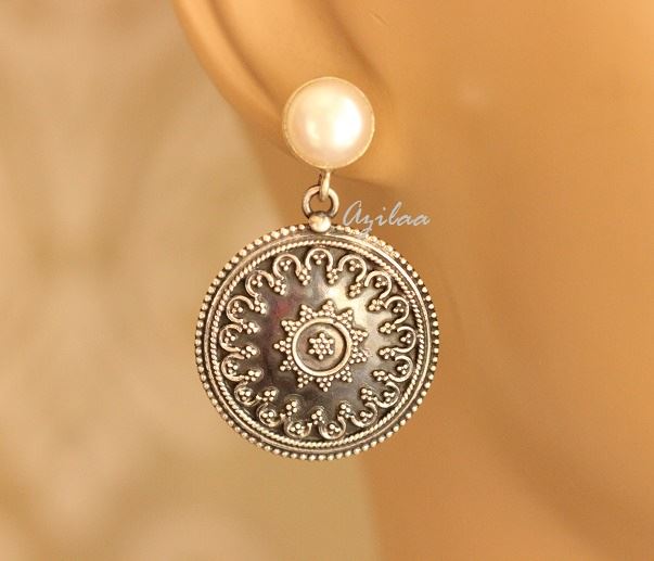 Sterling silver Pearl Gemstone handmade earrings