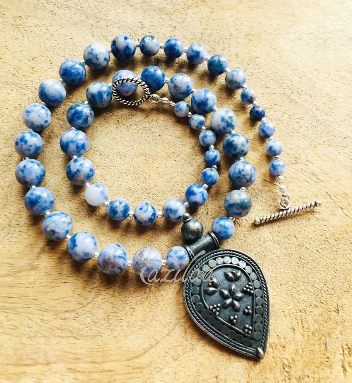 Sterling silver Sodalite pendant necklace, gemstone necklace set