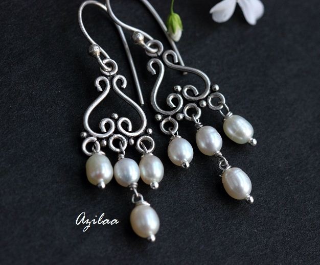 Sterling silver artisan pearl earrings