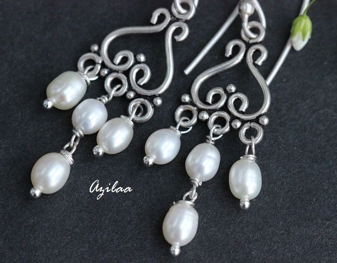 Sterling silver artisan pearl earrings