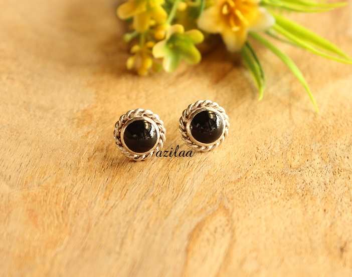 Sterling silver black ONYX adjustable ring stud post earrings 