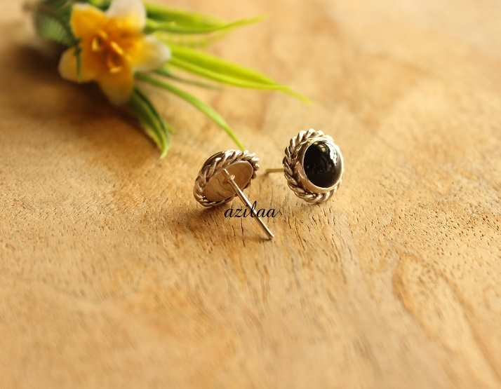 Sterling silver black ONYX adjustable ring stud post earrings 