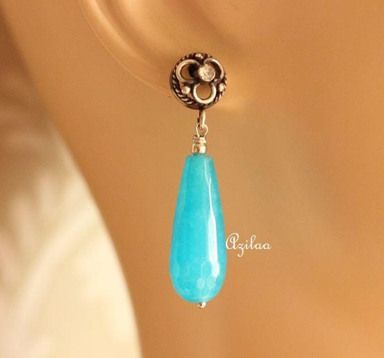 Sterling silver blue Dangler gemstone handmade earrings