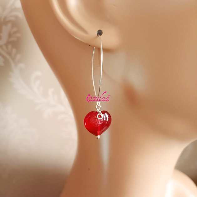 Sterling silver heart gemstone handmade earrings