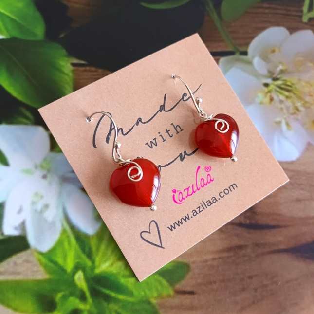 Sterling silver heart gemstone handmade earrings