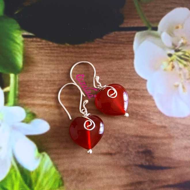 Sterling silver heart gemstone handmade earrings