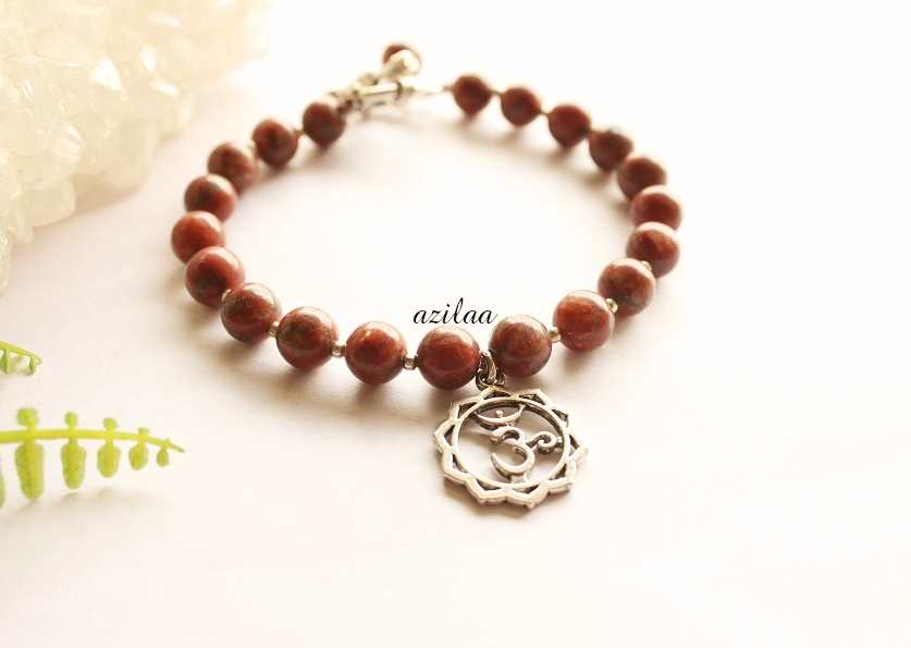 Sterling silver om charm  healing Jasper gemstone bracelet