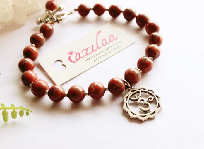 Sterling silver om charm  healing Jasper gemstone bracelet