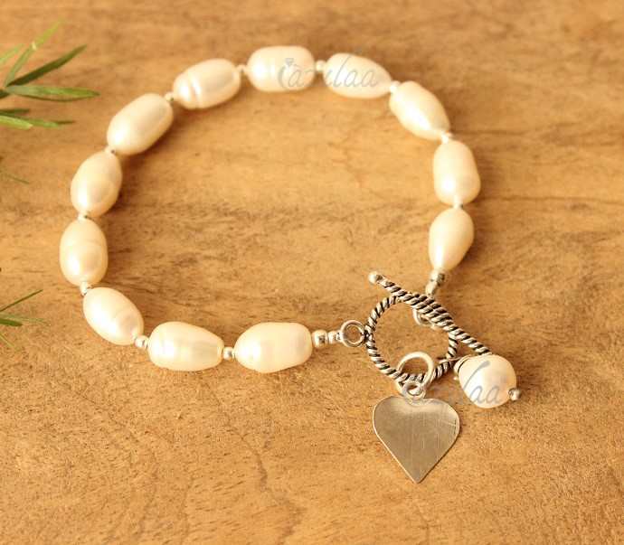 Sterling silver pearl silver beaded bracelet