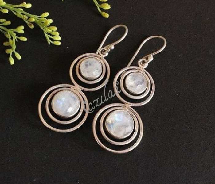 Sterling silver rainbow moonstone handmade earrings