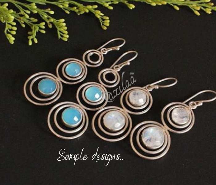 Sterling silver rainbow moonstone handmade earrings