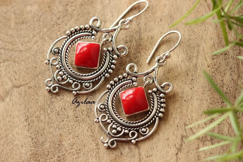 Sterling silver red gemstone Chandelier Earrings